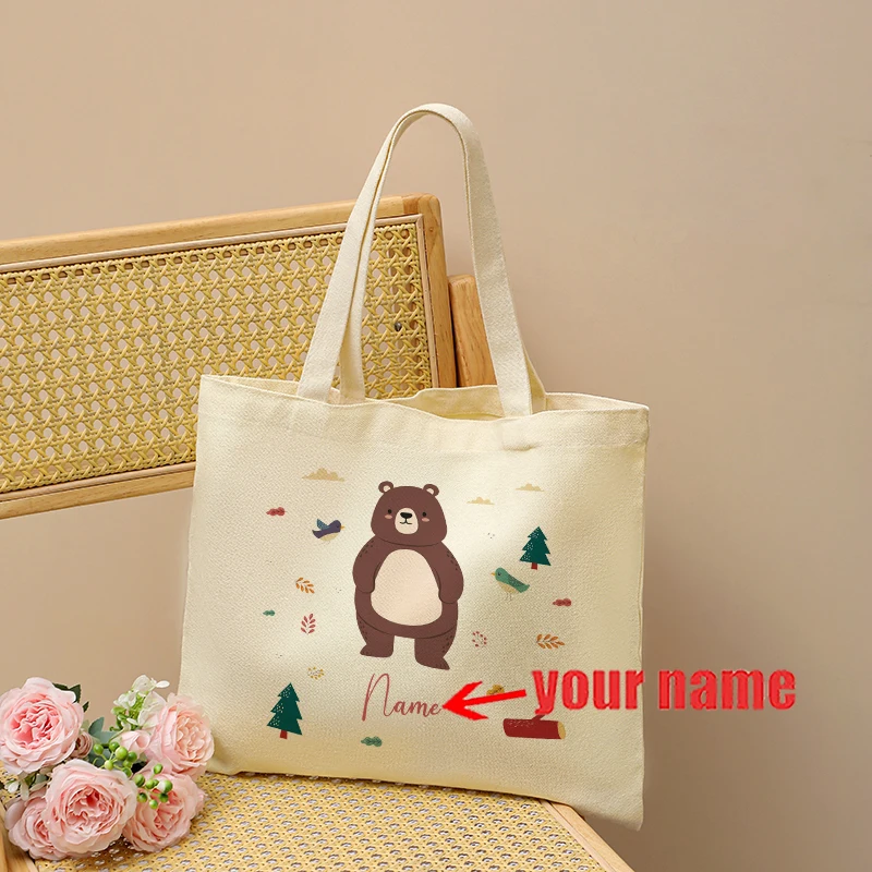 Customizable with Name Cute Mermaid Princess Ballerina Dancer Patterns Canvas Shopping Bag Travel Pouch for Girls Childrens Gift