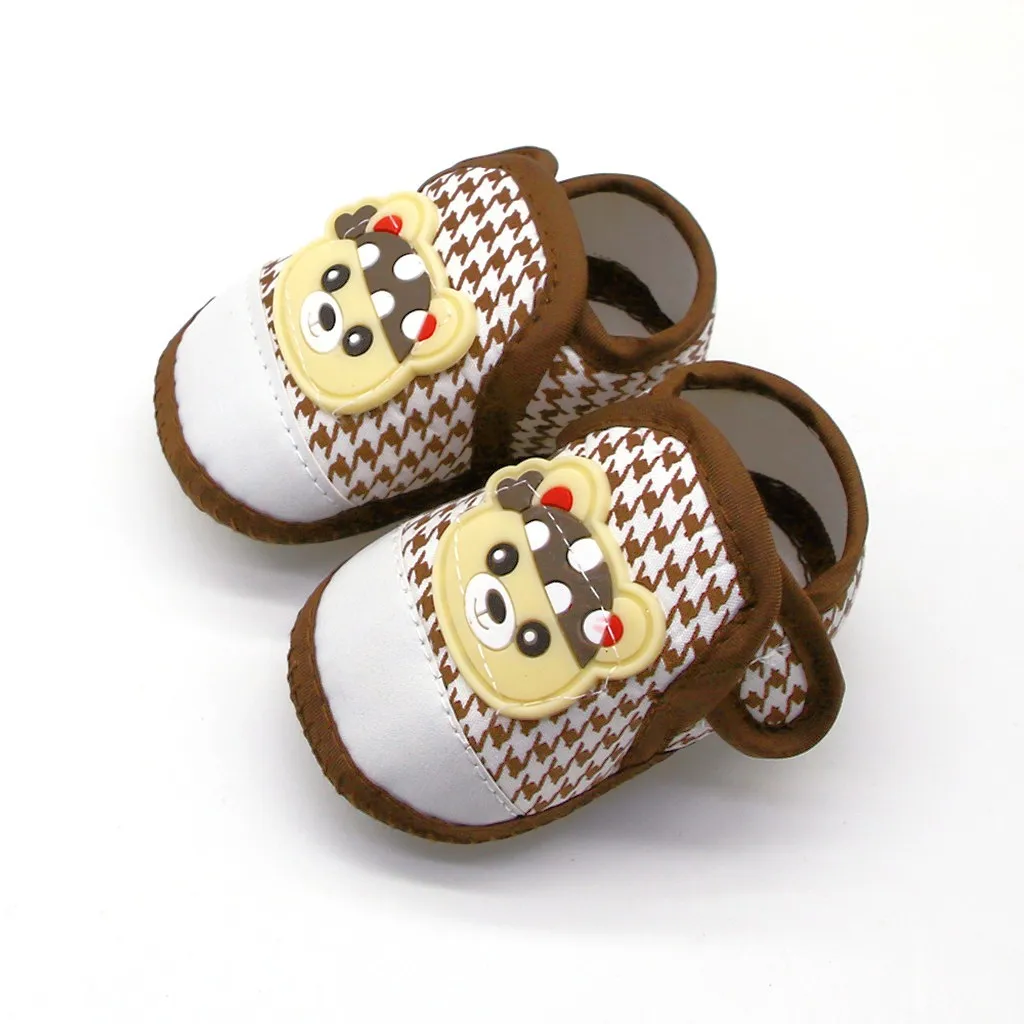 Newborn Baby Girls Walking Shoes Cartoon Bear Plaid Pattern Prewalker Soft Sole Hook Loop Shoes 0-18 Month Baby Shoes 2024