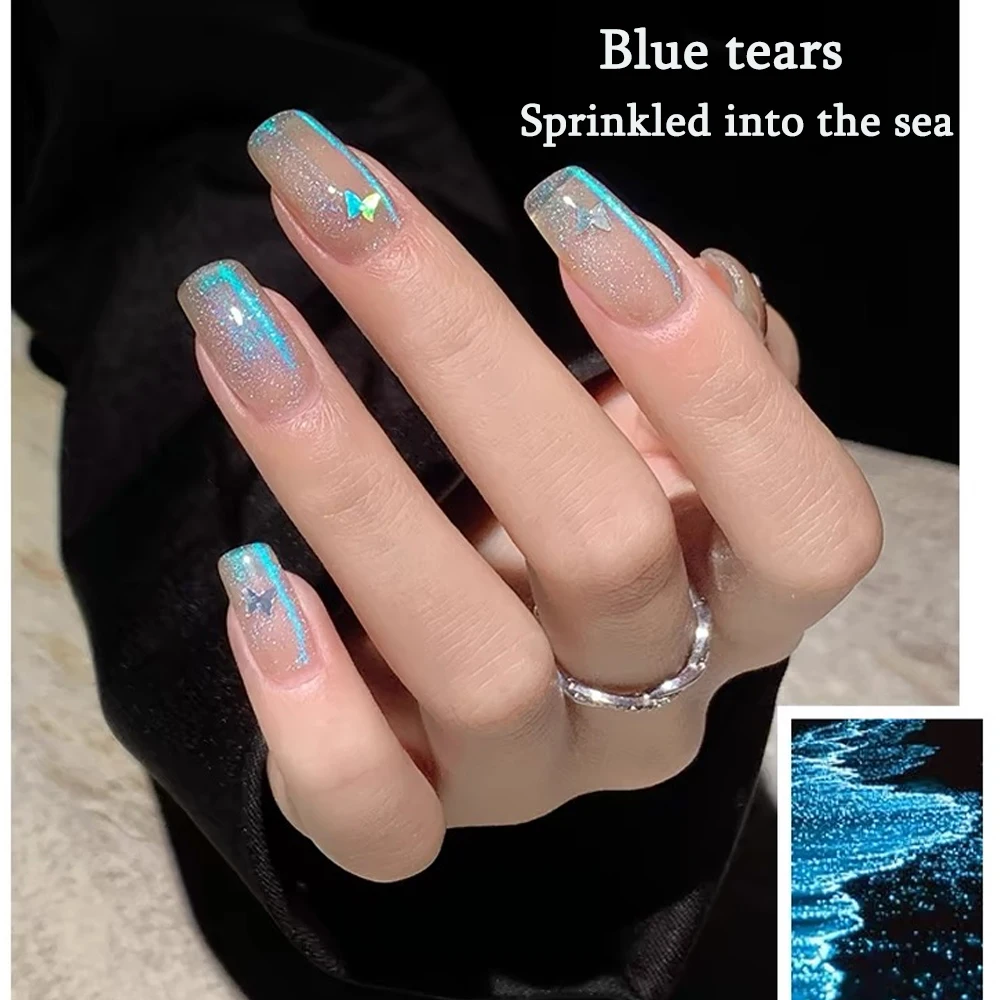 1 Stuks Aurora 'S Kat Magnetische Gel Nagellak Reflecterende Sprankelende Blauwe Tranen Glitter Semi-Permanente Nail Art Doorweekt Led UV-Gel