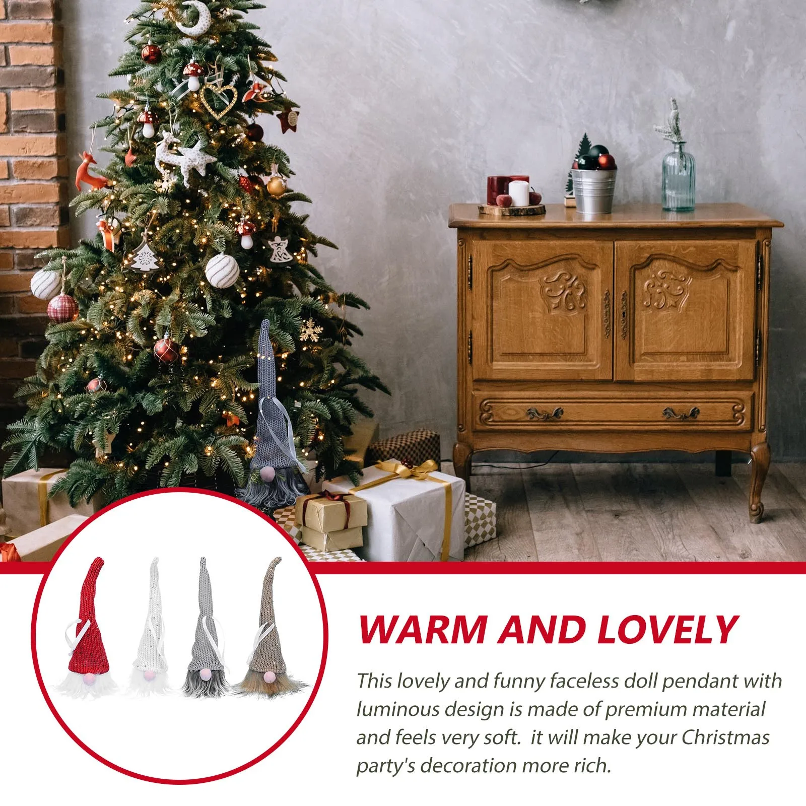 

4 Pcs Lighted Elf Pendant Lovely Rudolph Hanging Decor Decoration Indoor Wool Plastic LED Lights Elder