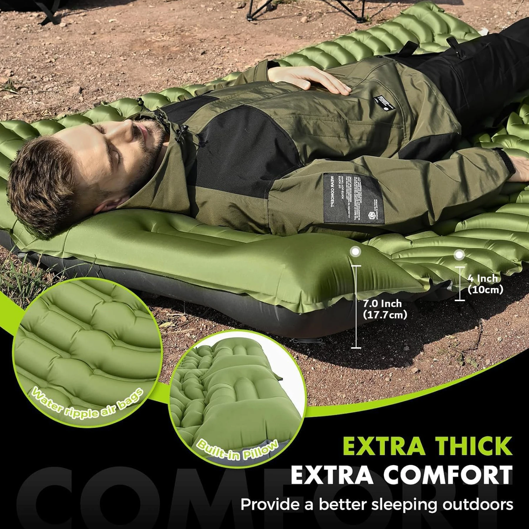  Camping Sleeping Pad,Double Sleeping Pad for 2 Person with Pillow Built-in Foot Pump Inflatable Sleeping Mat for Tent