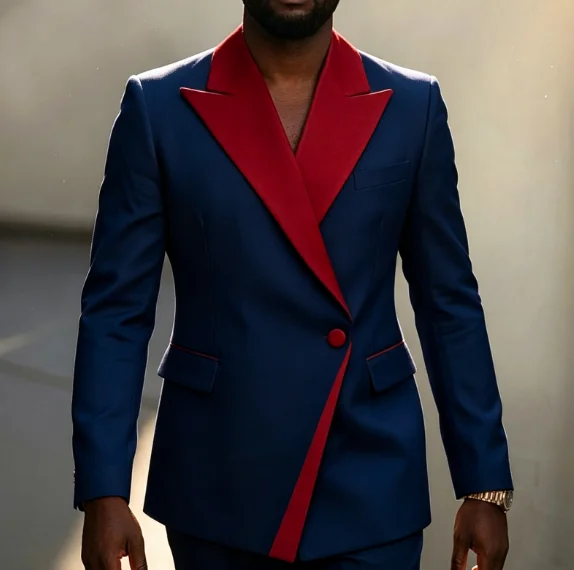 Men White Tuxedo Blazer Jacket Red Contrast Peak Lapel Single Button Formal Wedding Groom Prom Party Suit Coat Pants Customized