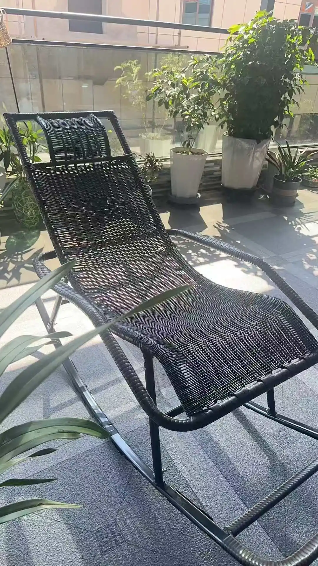 Ergonomic PE Rattan Rocking Chair Reclining Outdoor Garden Patio Indoor Living Room Lounge Chair Handwoven Carbon Steel Frame image 3