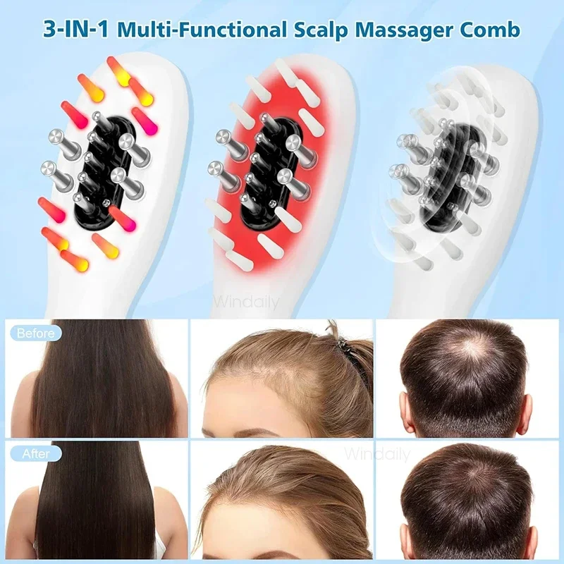 

EMS RF Electric Hair Growth Massage Comb High Frequency Red Blue Light Anti-Hair Loss Dense Hair Comb Vibration Scalp Massager