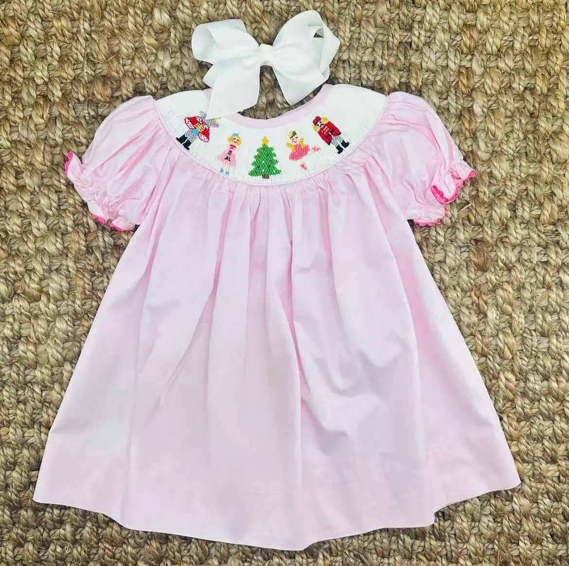 

0-12Y Baby Girl Summer Pink Smocked Flower Handmade Embroidery Vintage Turkish Princess Dress for Party Photography A169