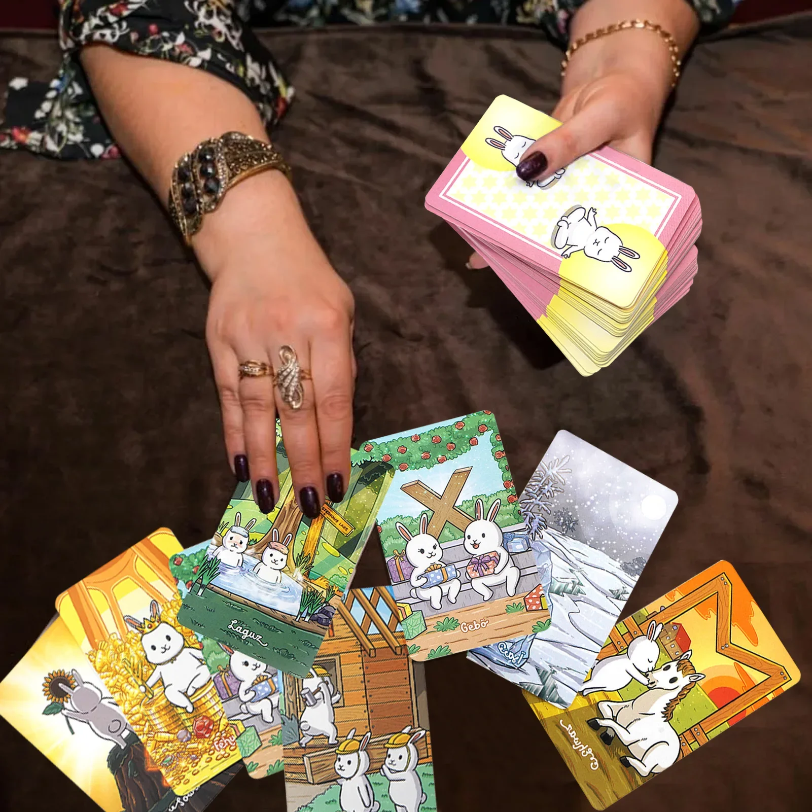 Jeu de cartes de tarot en anglais Chubby Bun Rune, jeu de société magique, avec guide pour lire le destin, pour fête de famille, oracle, carte de prophète