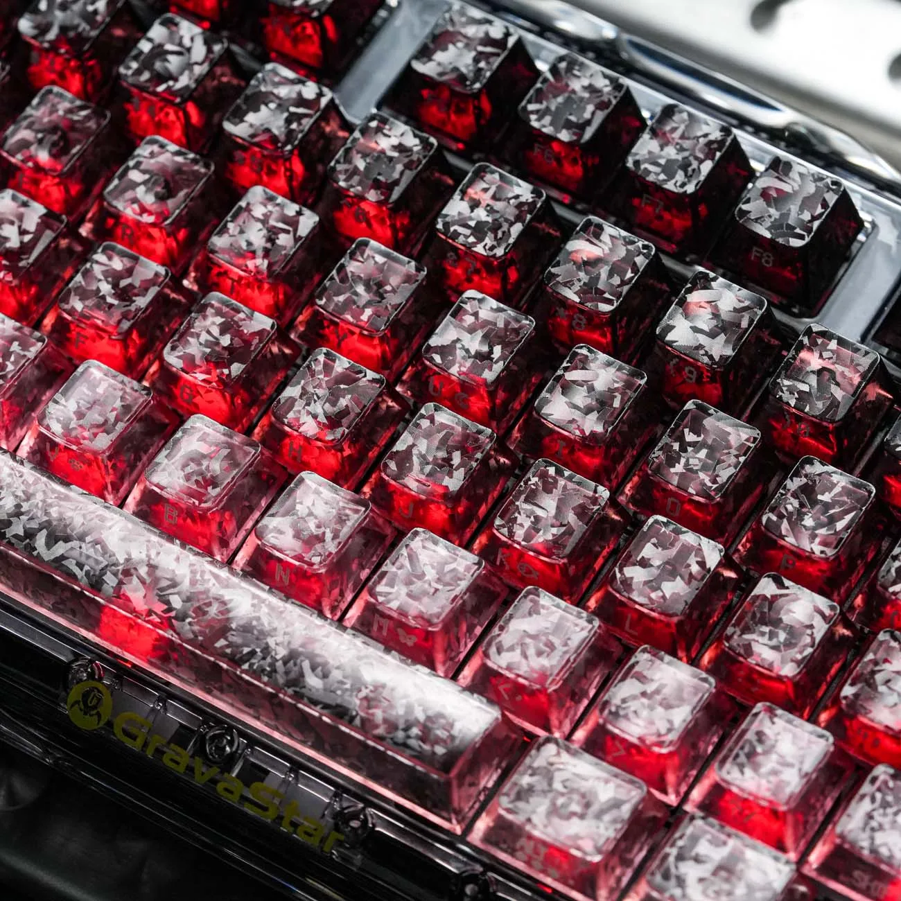 Crimson Peach Carbon Fiber Keycaps Cherry Profile PC Top Side Legend Print Shine Through Key Caps For MX Mechanical Keyboard