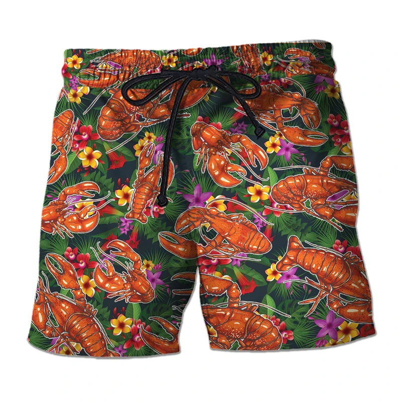 

Модные Гавайские шорты с графическим рисунком лобстера, забавные короткие брюки для мужчин, одежда для лобстеров, пляжные шорты для морепродуктов, повседневные плавки