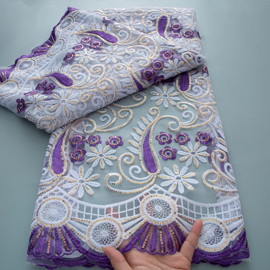 Tessuto di pizzo africano blu 2025 Tessuto di pizzo di tulle di maglia di alta qualità Paillettes Abito da sposa francese di lusso Ricamo Materiale netto da 5 metri