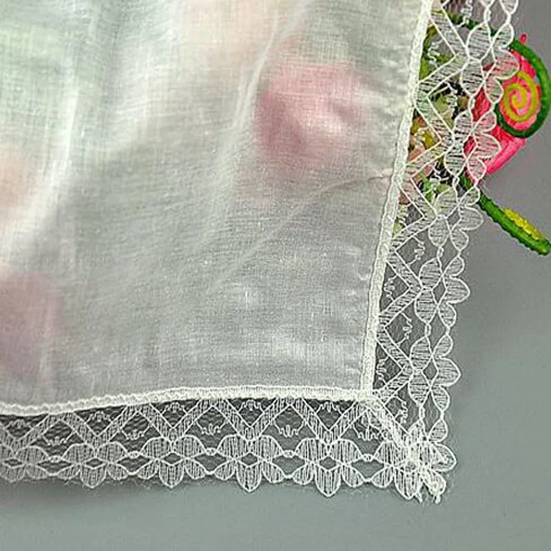 Women Square lady Handkerchief white lace embroidery children vintage cooling Cotton wedding hand towel hanky 20*20cm 5pcs/lot