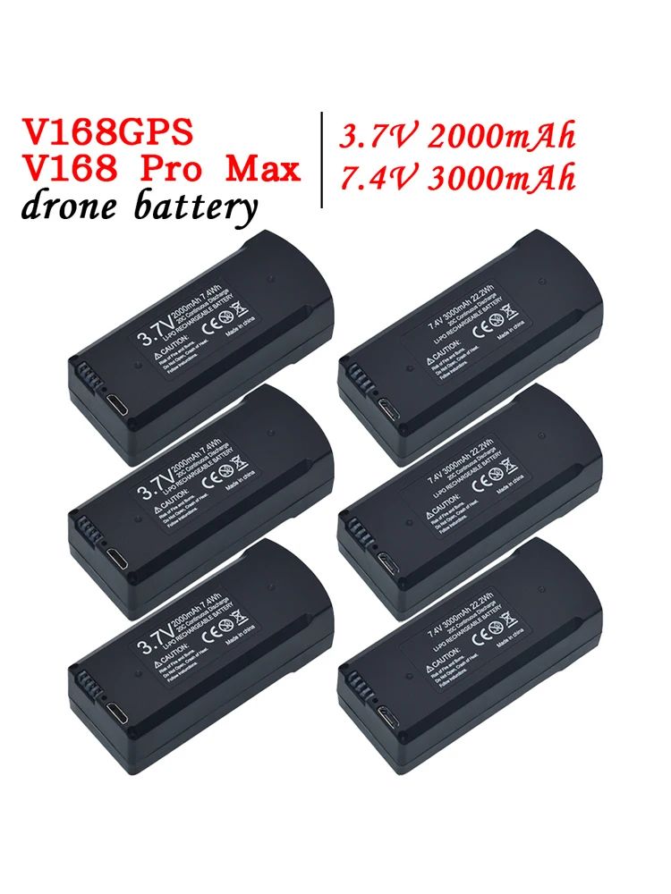 Batterie Lipo originale pour drone GPS V168 PRO MAX, 3.7V, 2000mAh, adaptée à la batterie de rechange pour quadrirotor RC V198 7.4V 3000mAh