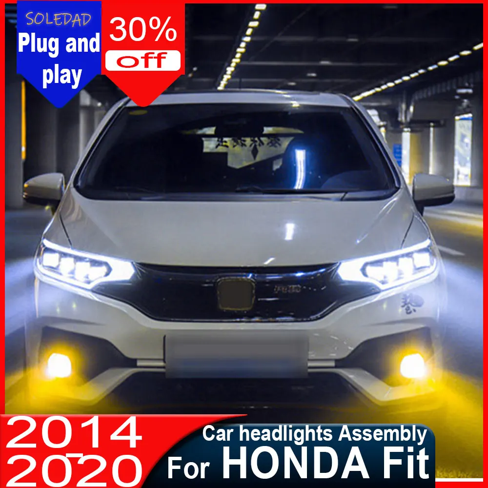 

Car headlights For Honda Fit Jazz GK5 Headlights 2014-2020 Upgrade Modified New DRL Dynamic Turn Signal LED car Headlight
