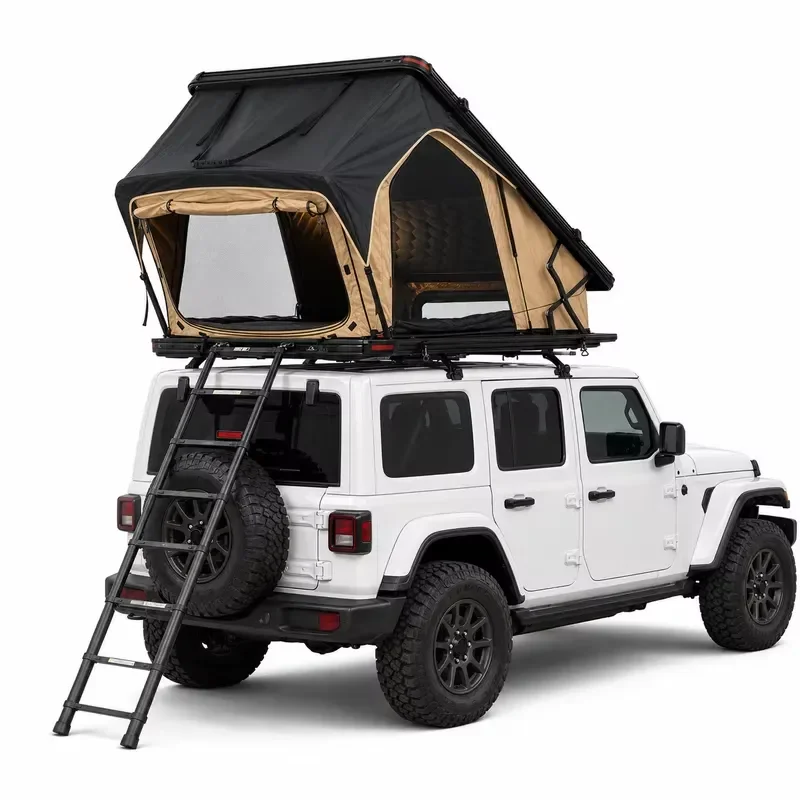 Compact Fold Up Aluminum Hard Case Rooftop Tent With Triangular Vent Panels Foam Mattress For Off Road Expedition Camping