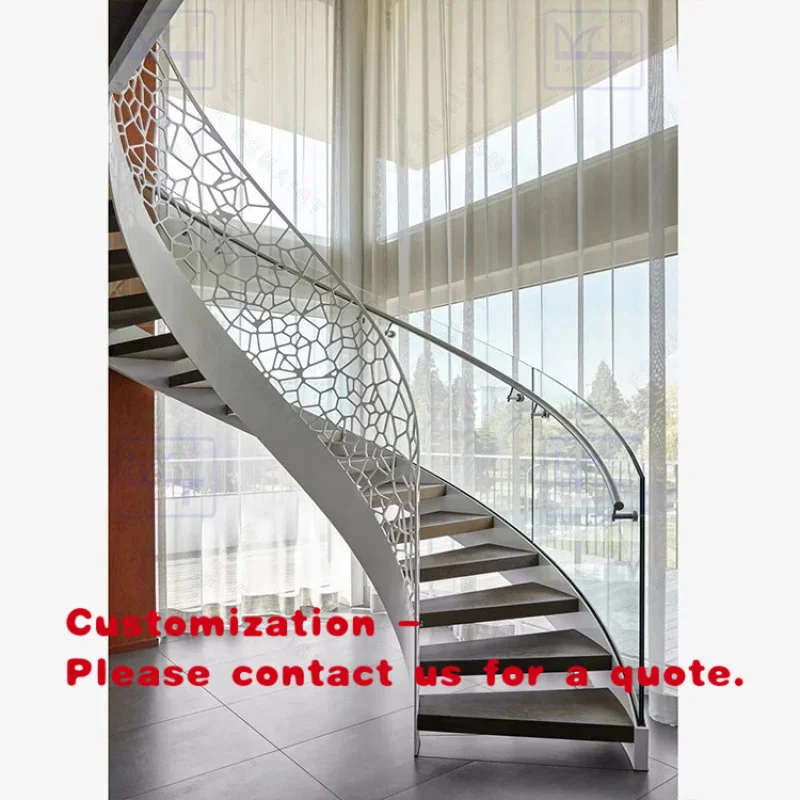 custom.Modern Wooden Steps Stainless Steel Glass Stair Rails