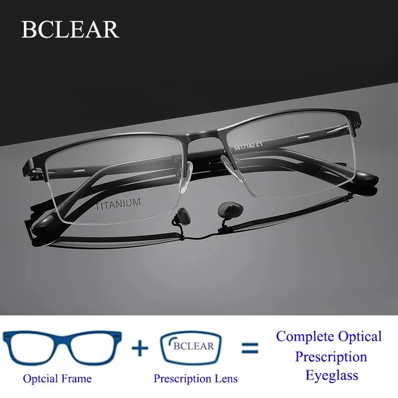 BCLEAR Men's Myopia Prescription Eyeglasses Alloy Computer Photochromic Optical Reading Progressive Spectacle Half Rim Eyewear