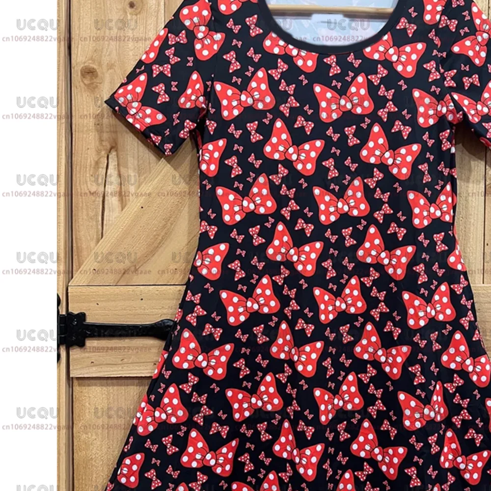2025 ديزني ميني ماوس الأحمر البولكا نقطة القوس طباعة فستان أسود قصير الأكمام تنورة النساء الفتيات هدية Y2k الملابس تي شيرت جديد #2