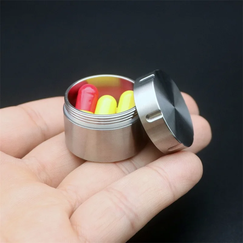 Outdoor Waterproof Pill Box Survival Pill Box Round Titanium Alloy Sealed Capsule Portable Container Tea EDC Storage Tank 10ML