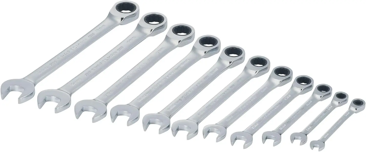 11-Piece Metric Ratcheting Wrench Set, Professional Tool Kit for Automotive and DIY Projects