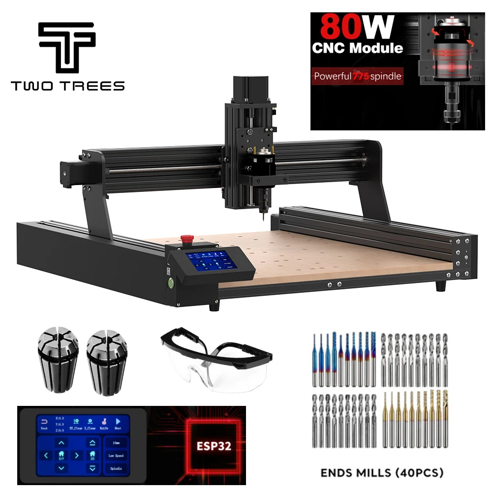 Twotrees TTC450 CNC Engraving Machine 80W CNC Module PCB Wood Milling Cutting Machine Laser Carving Cutter GRBL Control ER11