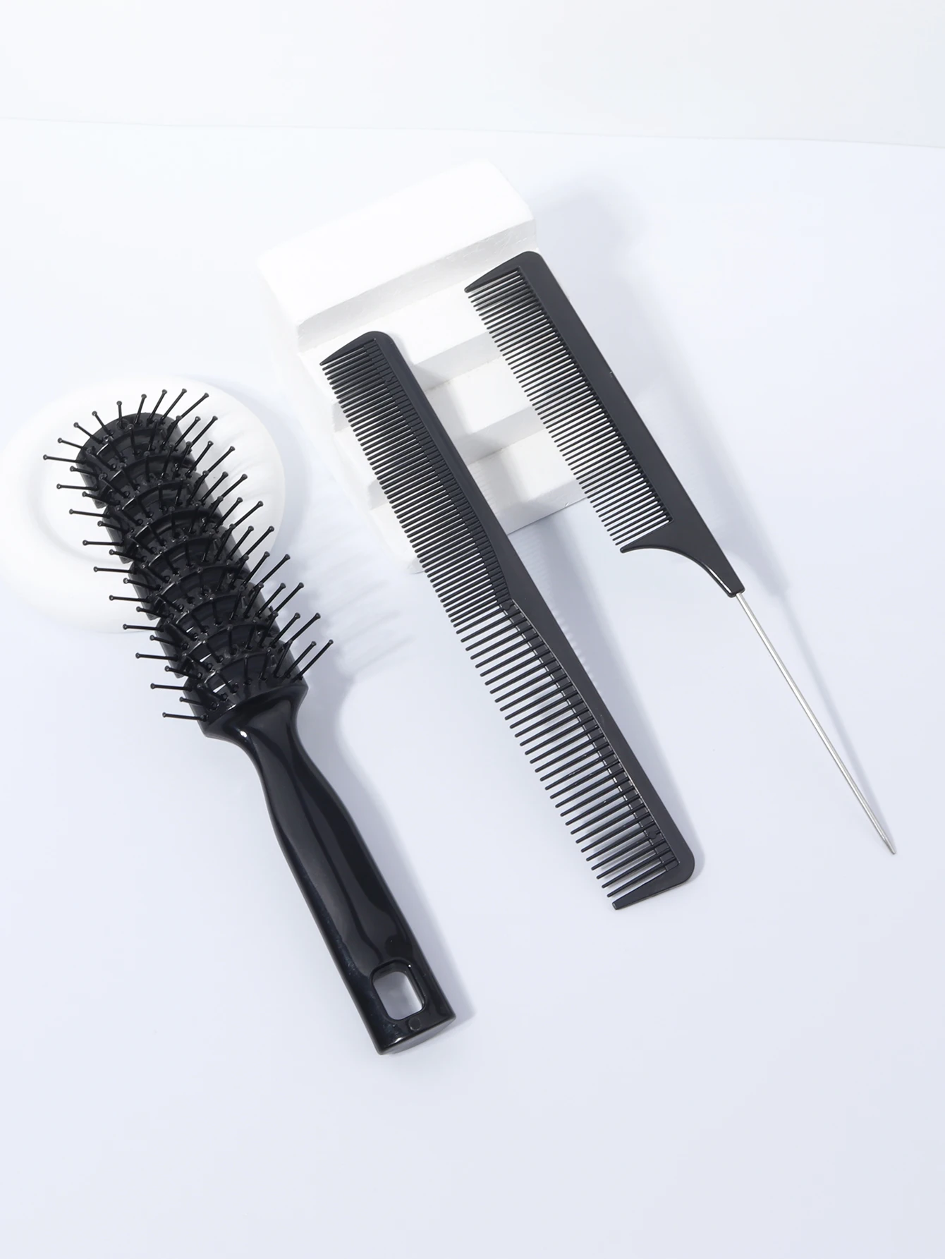 

3-х предметная пушистая массажная расческа для волос со стальным игольчатым кончиком хвоста и набор двусторонней гребней для волос, специально для париков из натуральных волос