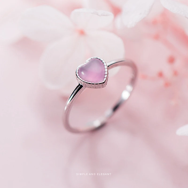 Modian Genuine 925 Sterling Silver Romantic Pink Opal Hearts Rings for Women Adjustable Open Finger Ring Fashion Fine Jewelry