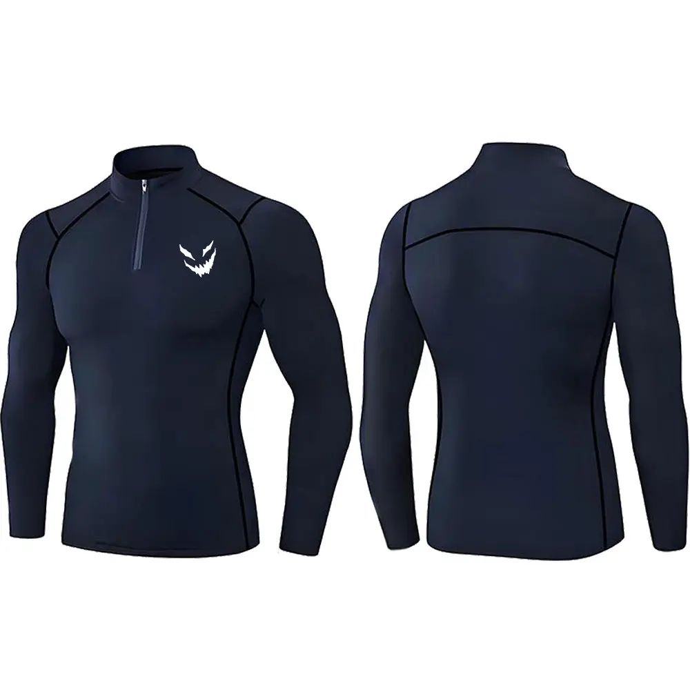 Running tight smiley face T-shirt long sleeved sports T-shirt gym fitness sportswear men's sportswear men's sportswear top