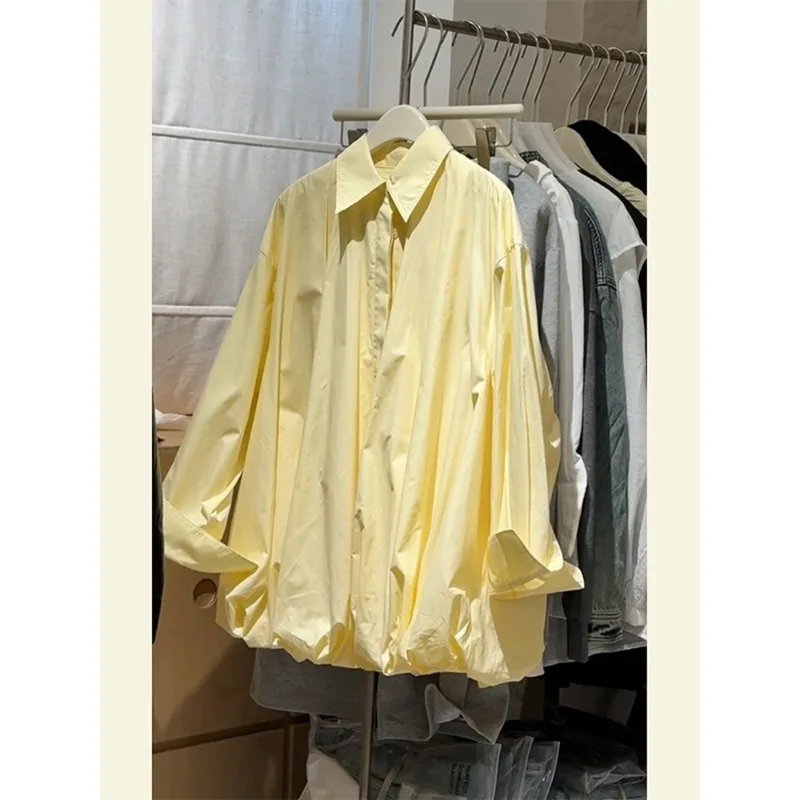 

SuperAen 2026 Spring New Sweet Folds Yellow Single-breasted Sun Protection Shirt for Women Casual Long-sleeved Tops
