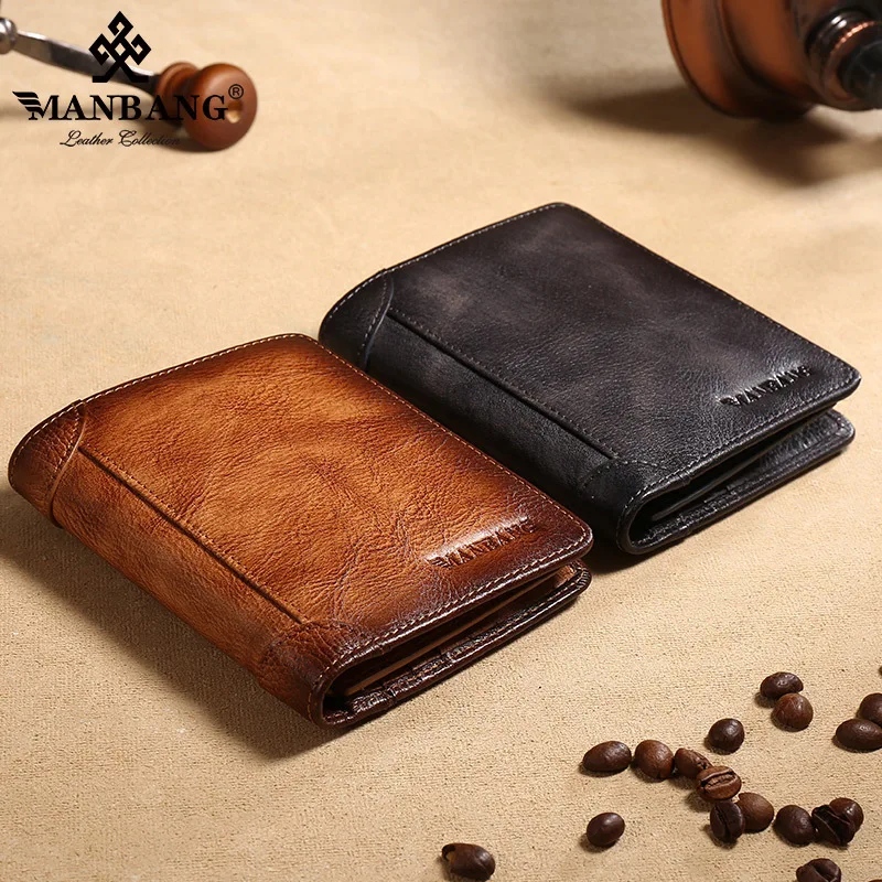 ManBang Classic Style Wallet Genuine Leather Men Wallets Short Male Purse Card Holder Wallet Men Fashion High Quality