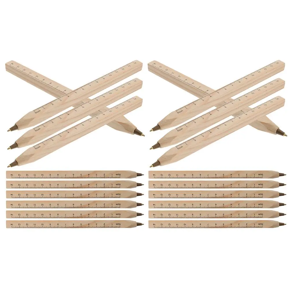 20 Pcs Solid Wood Ballpoint Pen Degradable Carpenter Pens Ink Construction Ruler