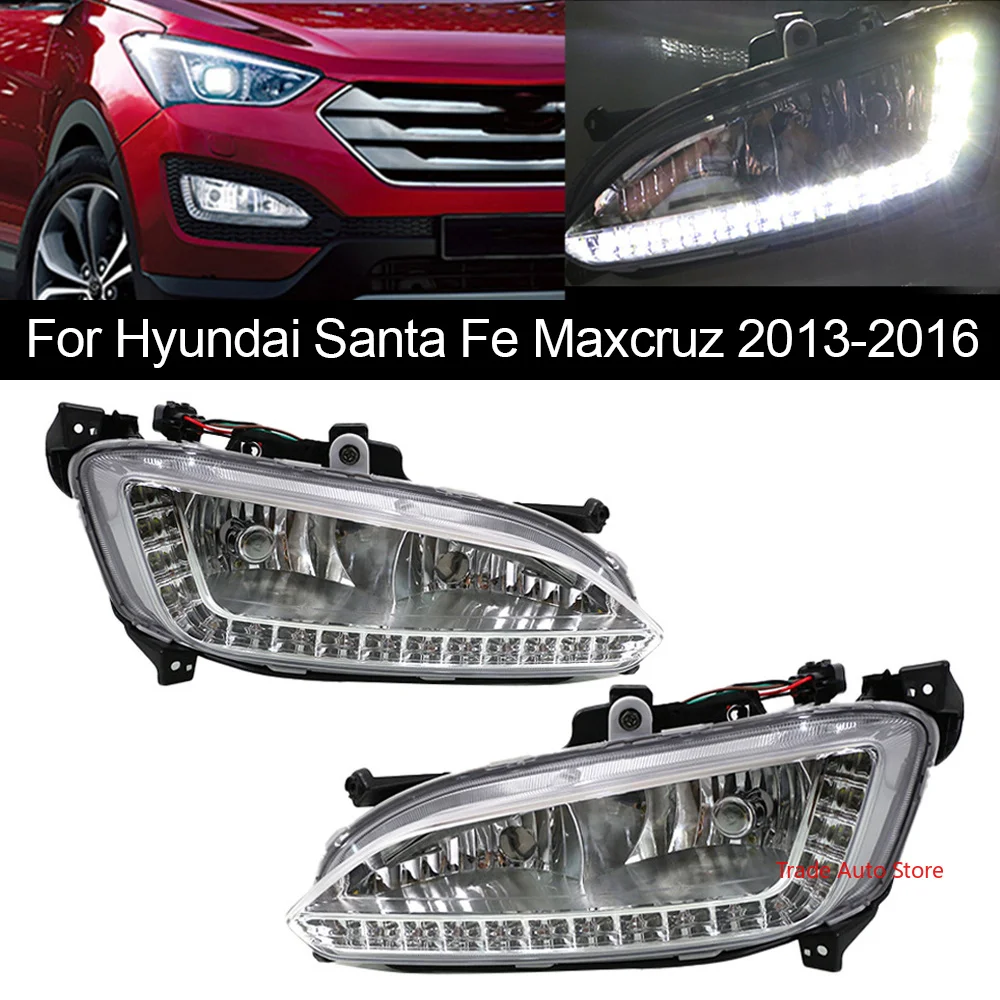 Automobile Headlamp LED DRL Daytime Running Fog Light For Hyundai Santa Fe Maxcruz IX45 2013-2015 Car Accessories Set