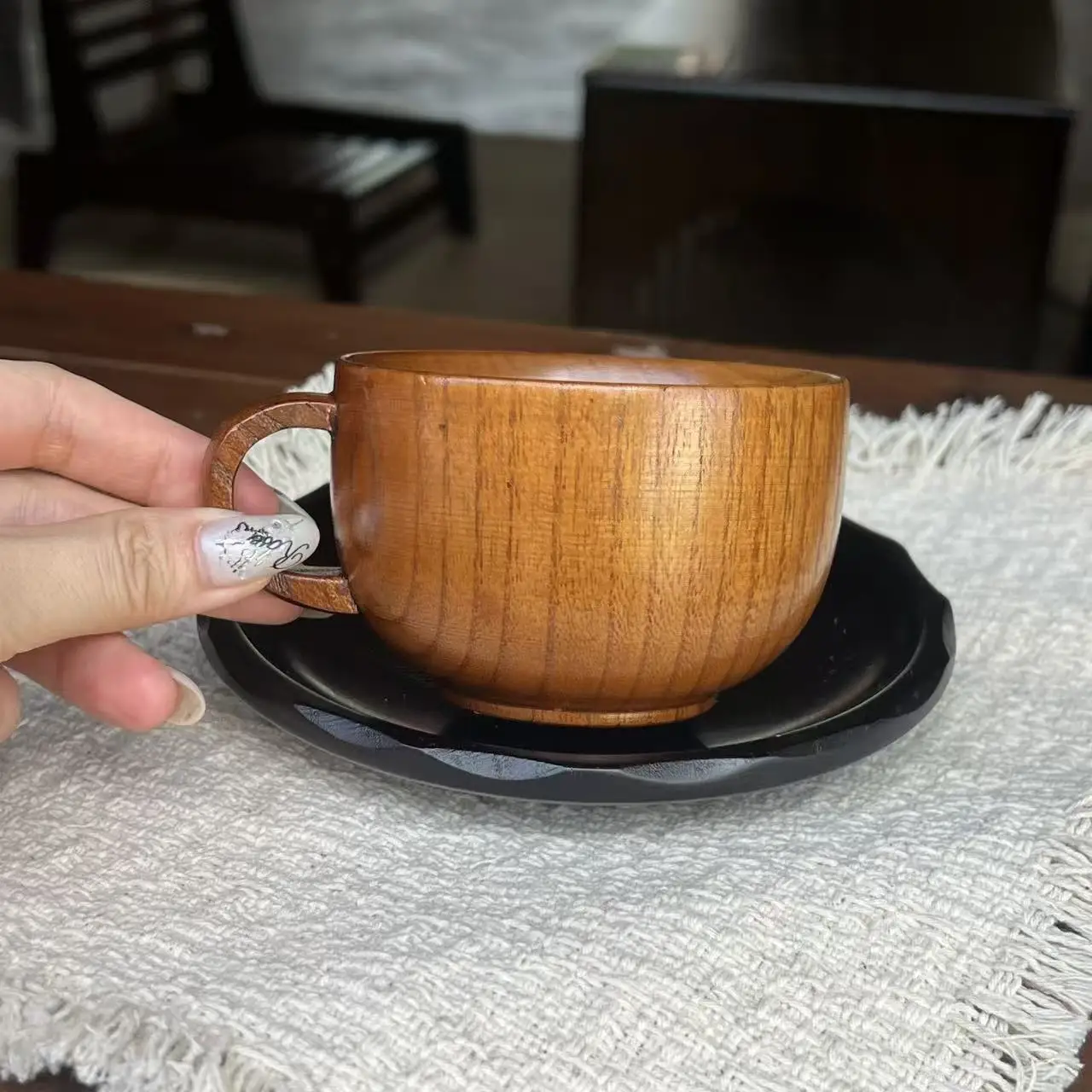 Vintage Japanese Style Wild Jujube Wood Mug With Wooden Handle Heat Insulated Wooden Coffee Milk Tea Cup Portable Drinking Cup F