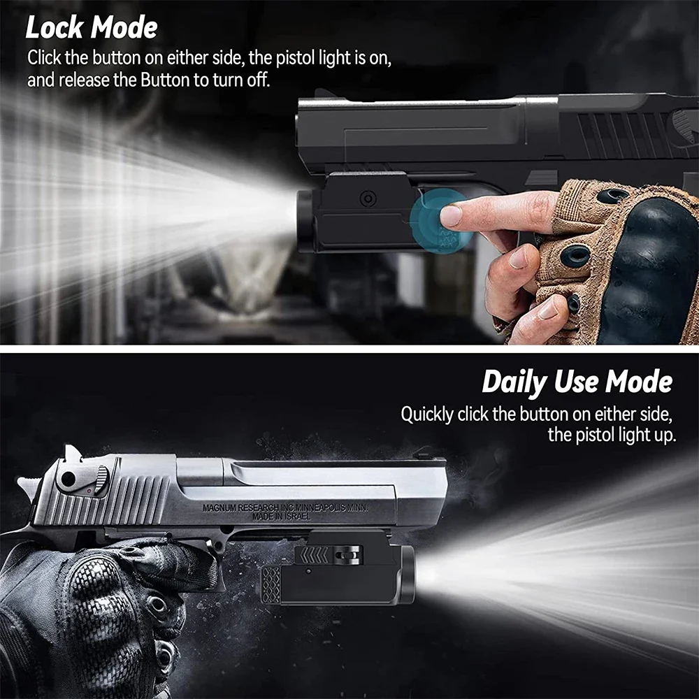 Richfire SFD-022 Pistol Flashlight 800 LM Tactical TYPE-C Gun Light Quick Release Strobe Torch with GL 20mm Picatinny Rail Mount