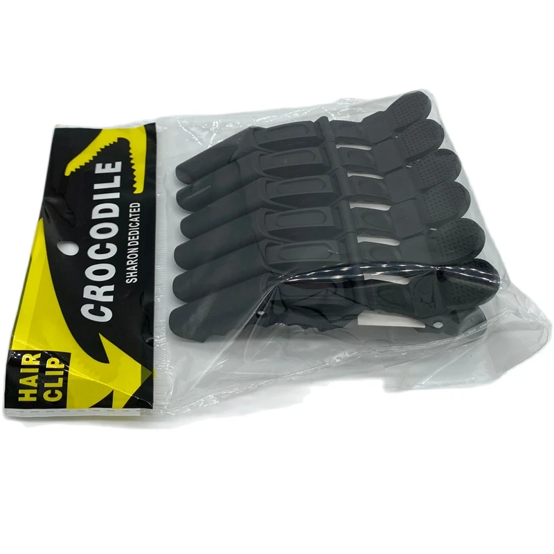 Plástico preto crocodilo cabelo aperto clipes, salão de cabelo secção clipes, cabeleireiro corte grampos, 6pcs