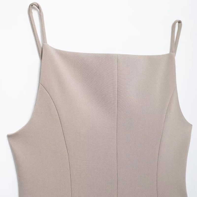 Willshela Women Fashion Khaki Single Breasted Cropped Tank Tops Vintage Thin Straps Square Collar Female Chic Lady Crop Top