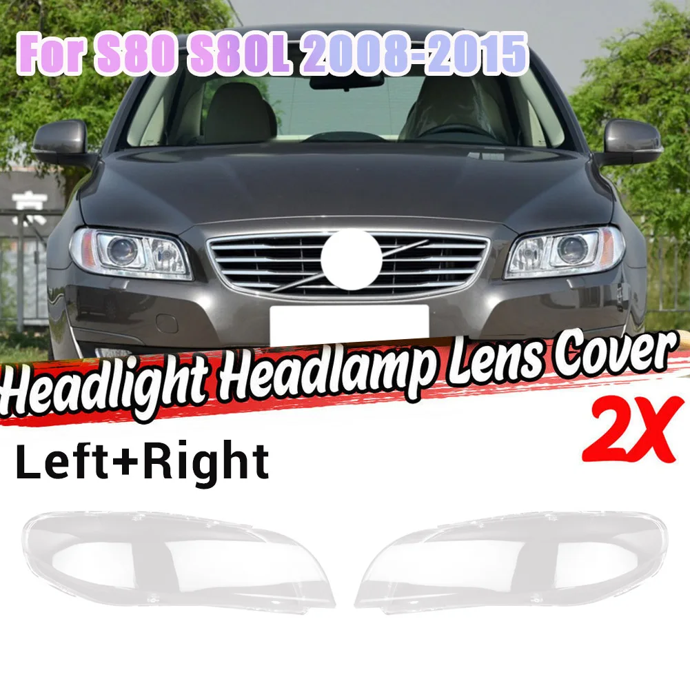 Left+Right for S80 S80L 2008-2015 Car Lens Cover Front Light Lamp Lampshade Lamp Shell Cover Clear