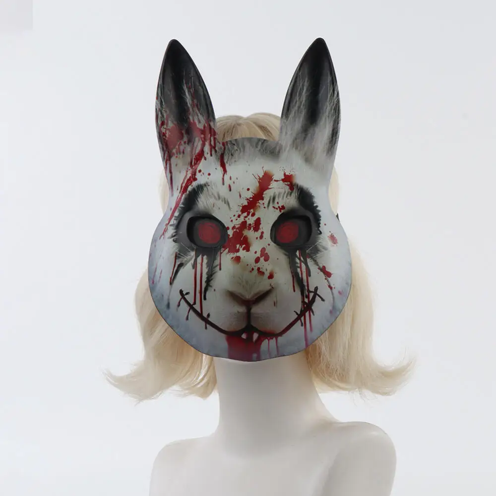 

Halloween Cosplay Costumes Props Scary Bloody Bunny Face Cover Mask with Rabbit Ears Carnival Party Accessories Full Face
