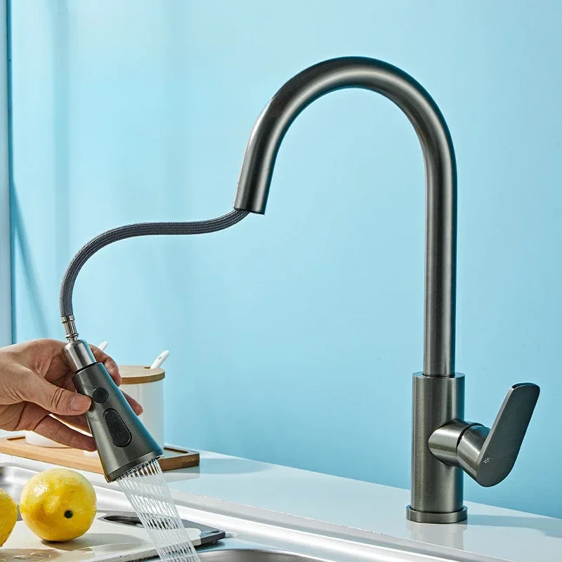 

Kitchen pull faucet, space aluminum household splash-proof faucet, dishwasher hot and cold faucet