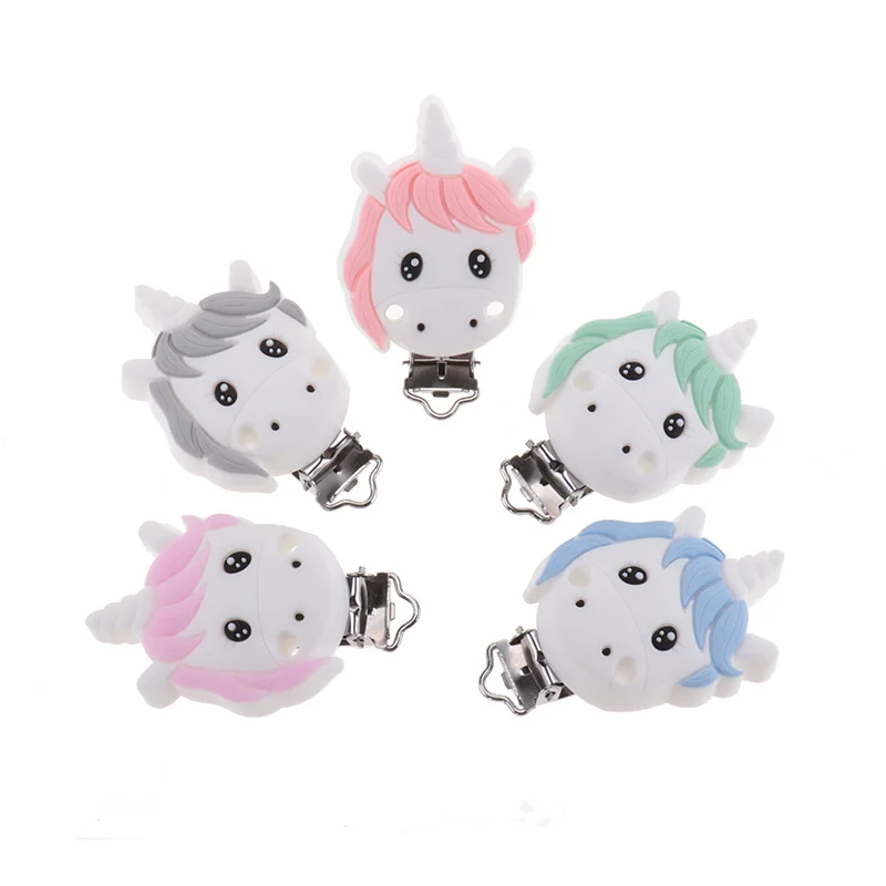 Unicorn Clip Food Grade 5pcs Silicone Horse Baby Teether BPA Free Newborn Pacifier Chain Nurse Accessories Toddler Nipple Holder