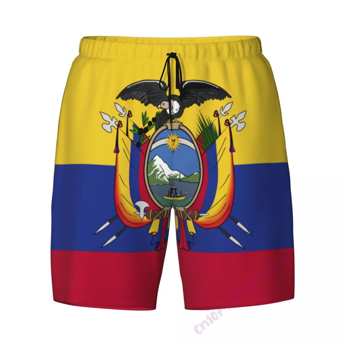 Ecuador Flag 3D Mens Swimming Trunks With Compression Liner 2 in 1 Quick-Dry Summer Swim Shorts With Pockets