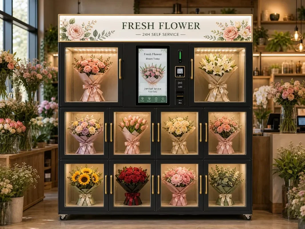 Luxury Flower Bouquet Vending Machine Self-Service Floral Gift Kiosk Stainless Steel Touchscreen Multiple Payment Options for