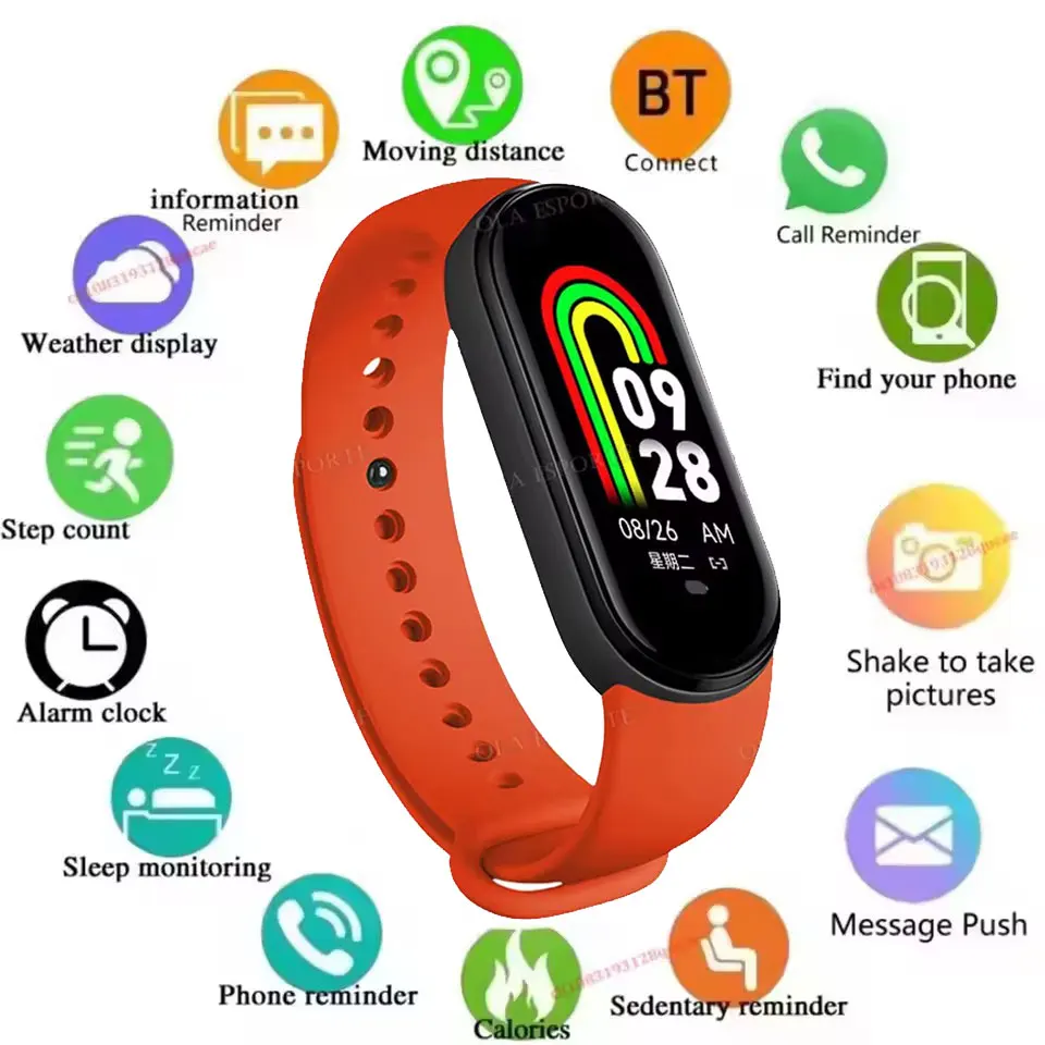 Reloj inteligente deportivo Control de música Fitness pulsera de seguimiento de calorías información telefónica recordatorio pasos relojes inteligentes Bluetooth banda M8