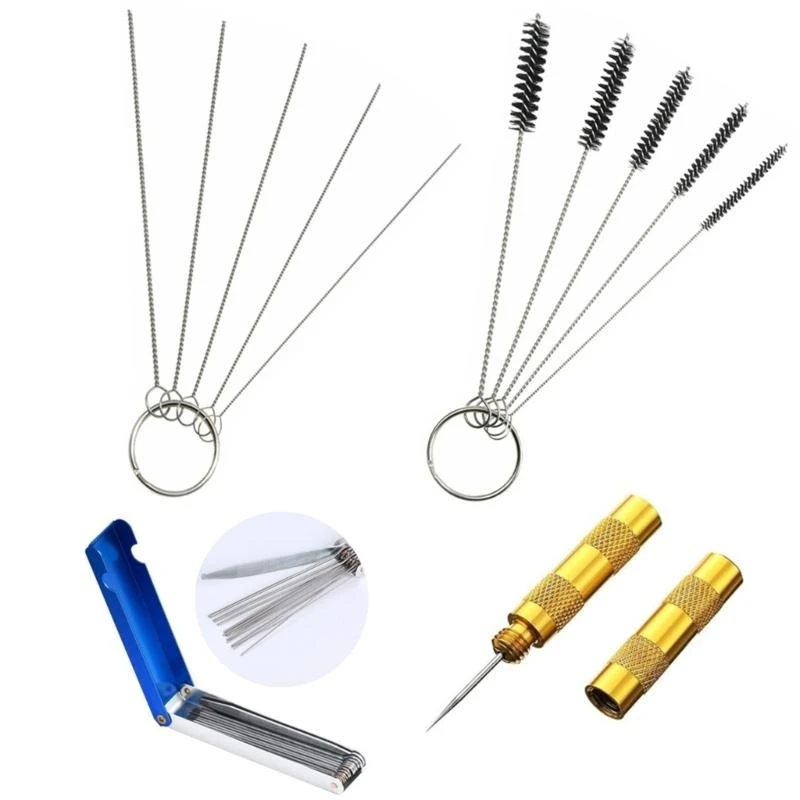 JU64 1 Set Guns Nozzle Cleaning Needle & Brush Set Repair Tool Carburetor Cleaner Set