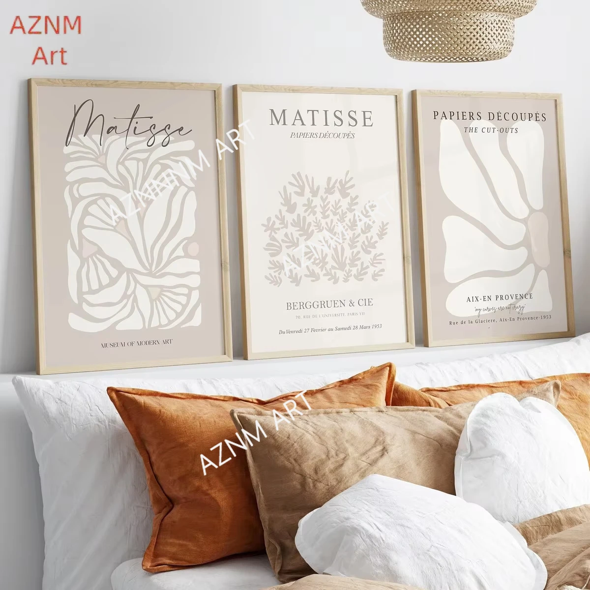 Böhmischer Neutraler Beige Matisse Leinwand-Wandkunstdruck, Grau-Beige Salbeigrüner Matisse-Druck, Minimalistisches Matisse-Poster, Blumen