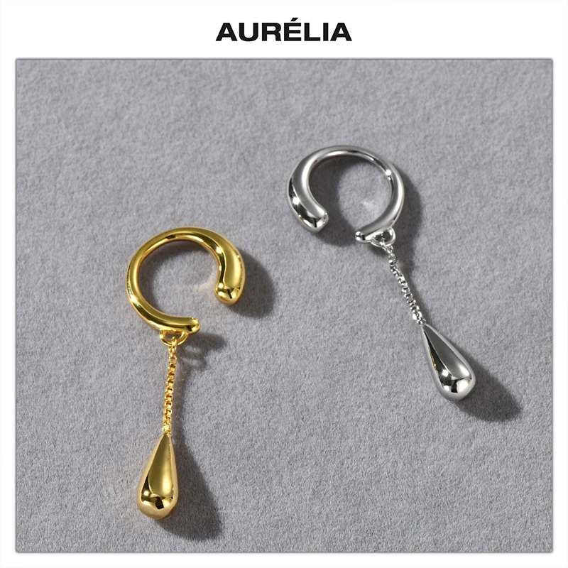 Fashion Simple Tassel Water Droplet Gold Silver Pendant Ear Clip Earring Woman Popular Jewelry Accessories