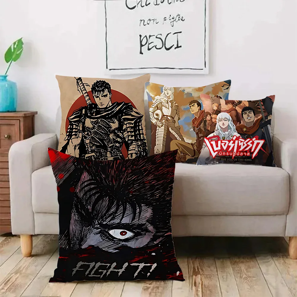 Sides Anime Berserk Cushion Cover Decor Swordsman Cartoon Pillow Sofa Decorative Home Double-sided Printing Short Plush Cushion