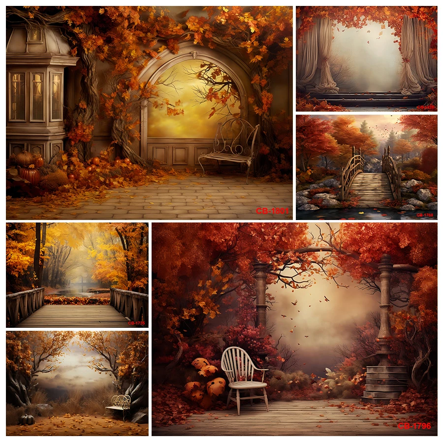 

Autumn Forest Scenery Backdrop Fall Fallen Leaves Path Tree Natural Landscape Baby Portrait Photography Background Photo Studio