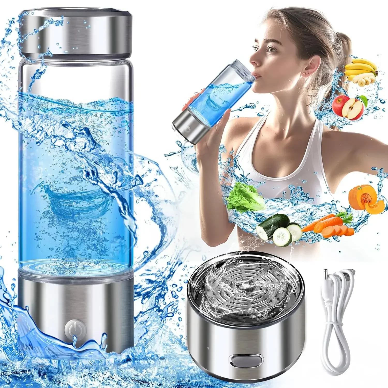 Hydrogen Water Bottle Portable Rechargeable 3 Minute Rapid Electrolysis Hydrogen Water Bottle with SPE PEM Water Ioniser