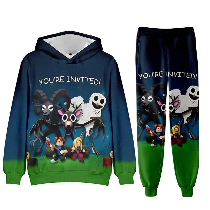 

Roblox 99 Nights in The Forest Graphic Printed Hooded Sweatshirt & Elastic Cuffed Jogger Pants Two Piece Casual Tracksuit Set