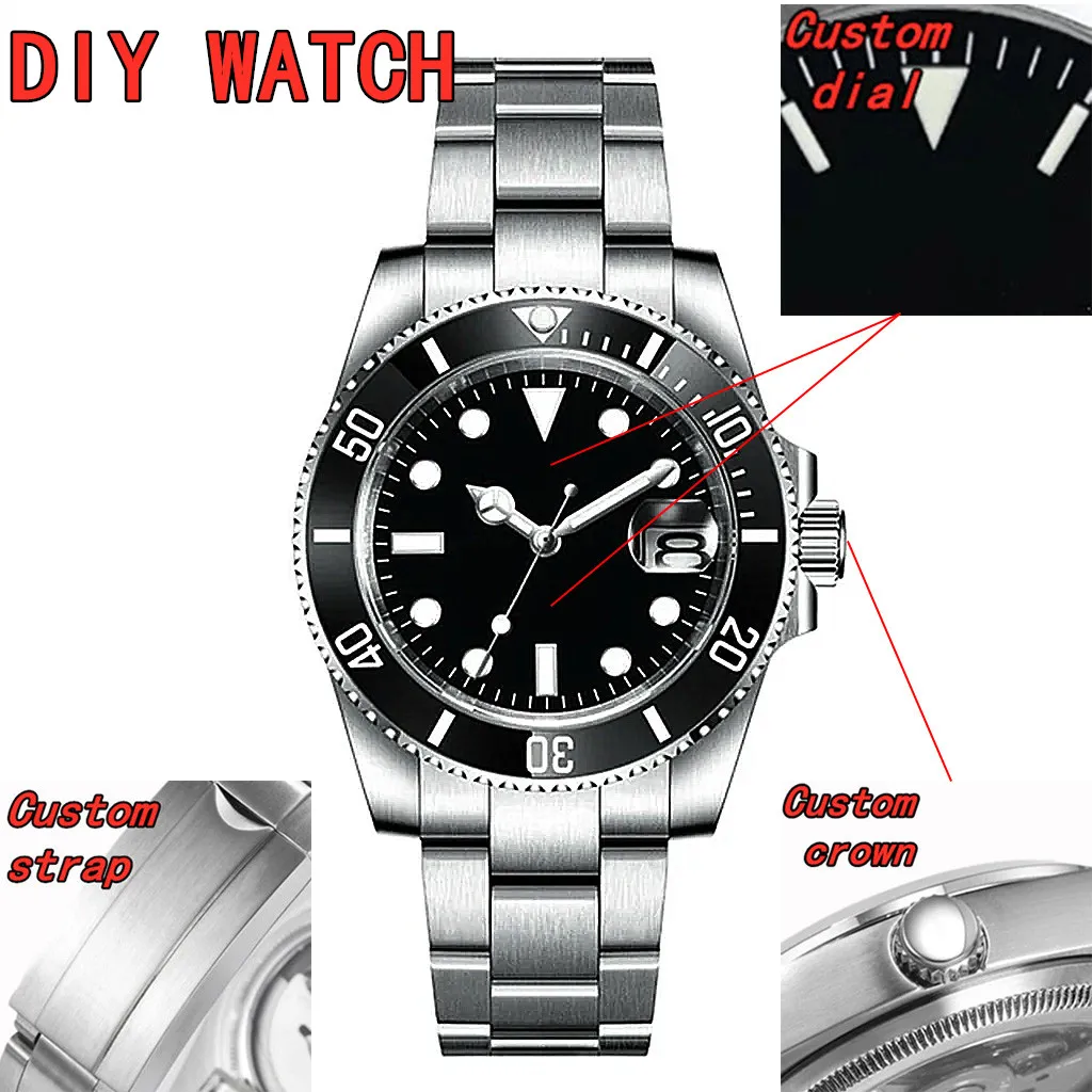 

Часы DIY с механизмом NH35, корпус 36 мм/40 мм, серебряный корпус, роскошное сапфировое стекло, асептический циферблат, керамический безель, светящиеся в темноте, модные часы.