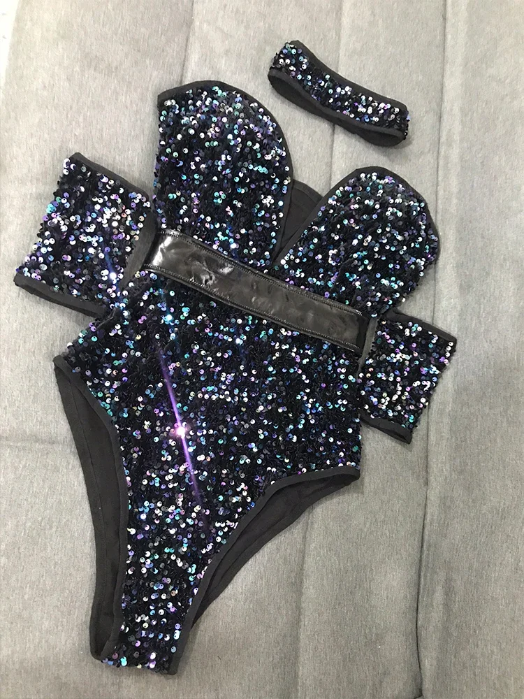 New Female Colorful Sequins Body suit Pole Dancing Costume For Nightclub Singer Dancer Stage Show Dancewear Bar Rave Outfits Set